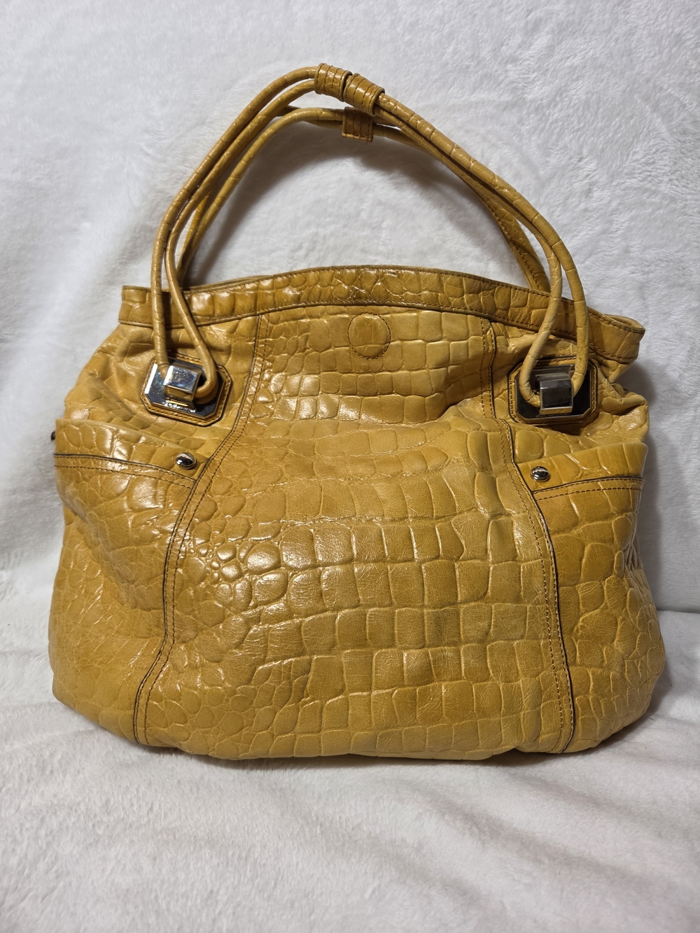 b. makowsky Mustard Croc-Embossed Shoulder Tote